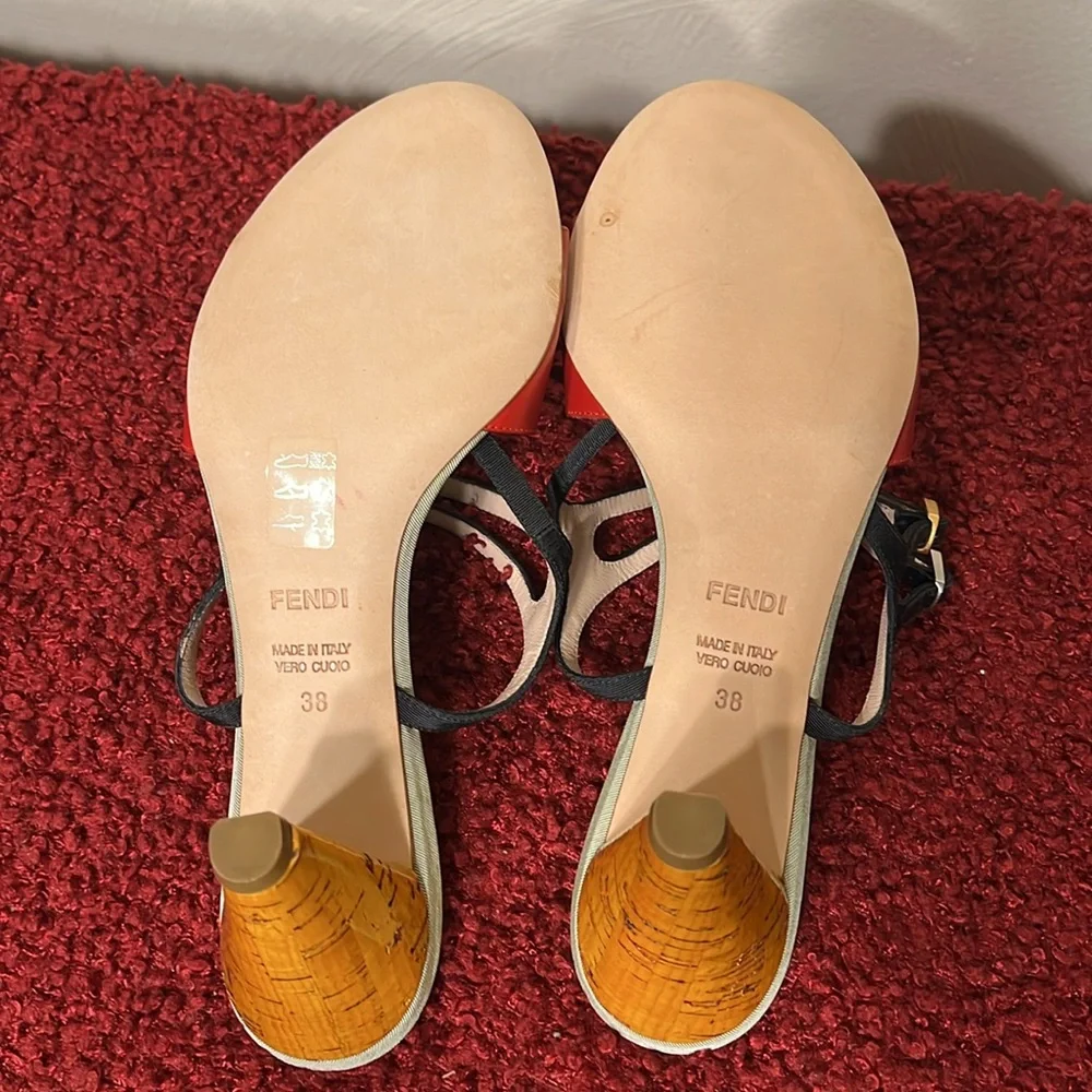 Fendi Olive Faille Color Block Ankle Strap Sandals size 8 - Picture 14 of 17